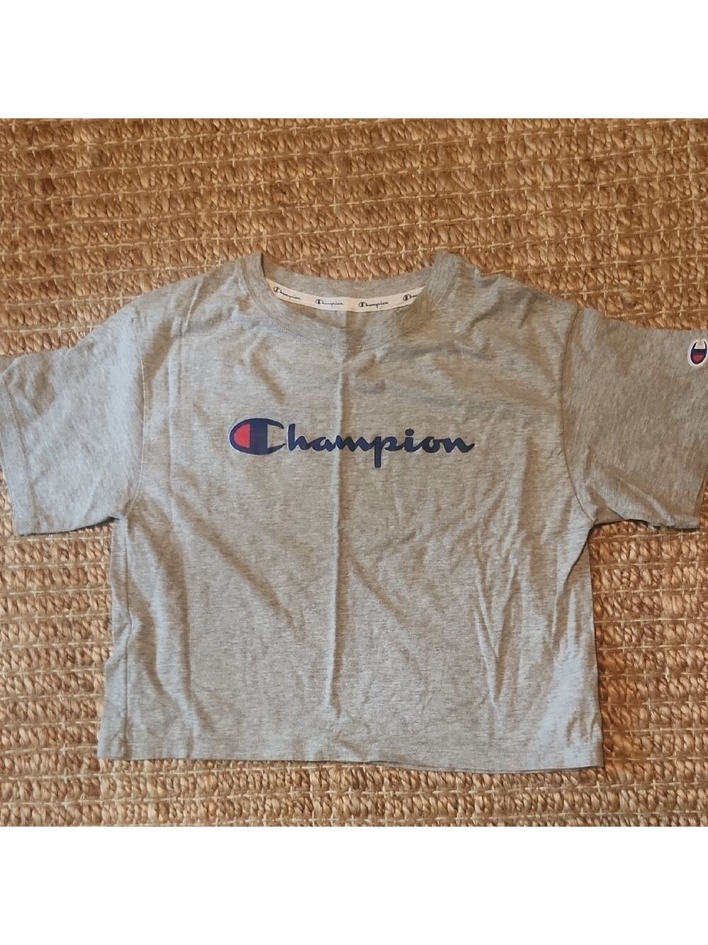 Champion Gray Short Sleeve Cropped Tee with Classic Logo Athleisure